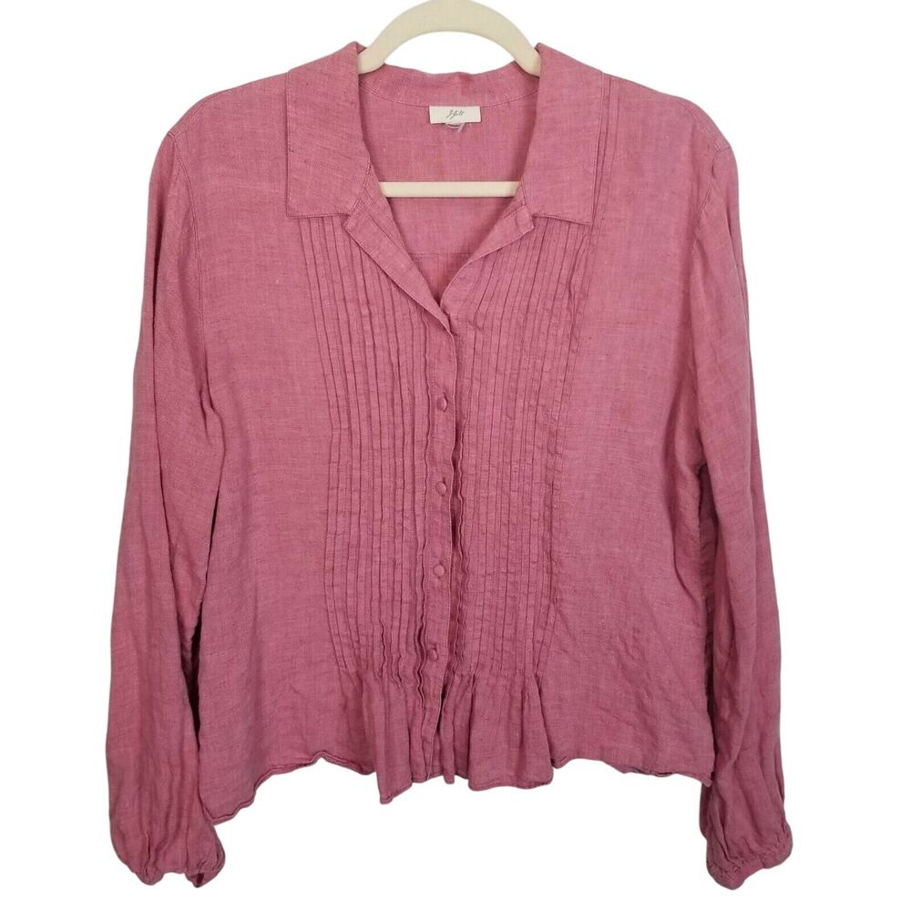 J. Jill Womens Linen Pintuck Shirt Sz M Resortwear Lagenlook Minimalist Coastal